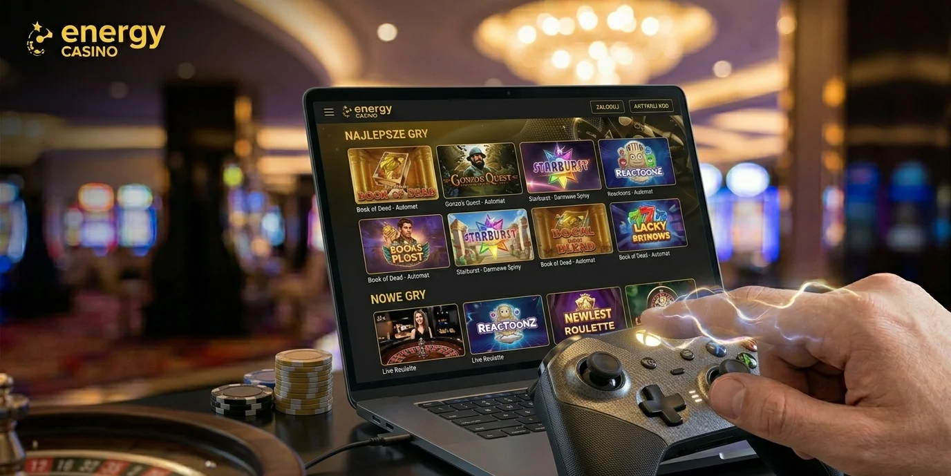 Biblioteka slotów Energy Casino na laptopie — kategorie i filtry